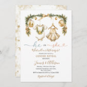 彼または彼女のベビークロザ金ゴールドクリスマスジェンダー明かす 招待状 (正面/裏面)