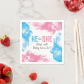 彼または彼女のベビージェンダーが煙の爆弾青ピンクを明かす スタンダードカクテルナプキン (インサイチュ)