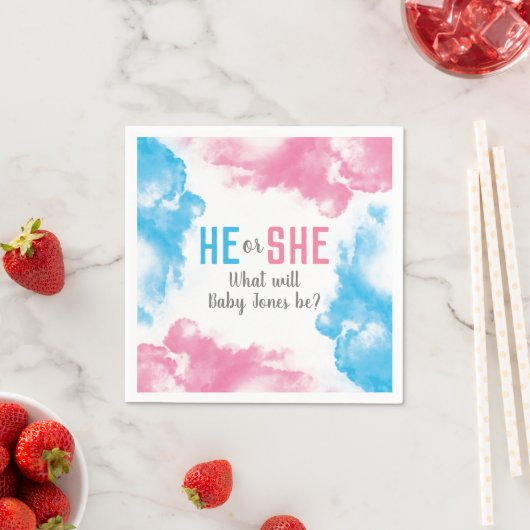 彼または彼女のベビージェンダーが煙の爆弾青ピンクを明かす スタンダードカクテルナプキン (インサイチュ)