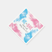 彼または彼女のベビージェンダーが煙の爆弾青ピンクを明かす スタンダードカクテルナプキン (角)