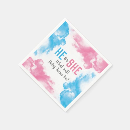 彼または彼女のベビージェンダーが煙の爆弾青ピンクを明かす スタンダードカクテルナプキン (角)