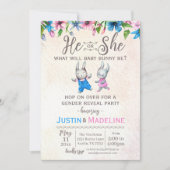 彼または彼女のベビーバニージェンダーのパーティーを明かす 招待状 (正面)