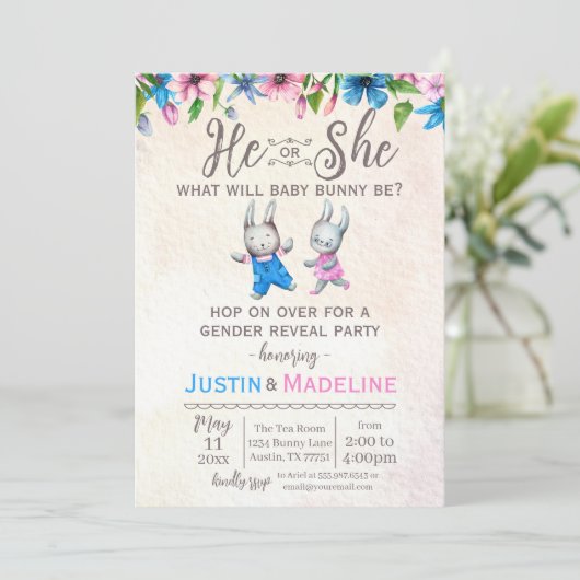 彼または彼女のベビーバニージェンダーのパーティーを明かす 招待状 (スタンド正面)