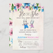 彼または彼女のベビーバニージェンダーのパーティーを明かす 招待状 (正面/裏面)