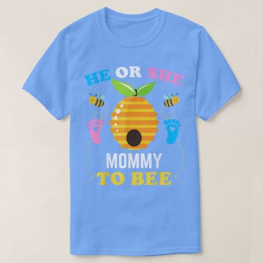 彼または彼女のママBeeジェンダーを明らかにするベビー発表 Tシャツ (デザイン正面)
