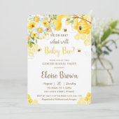 彼または彼女のミツバチ黄色のフローラ性明らかにパーティー 招待状 (スタンド正面)