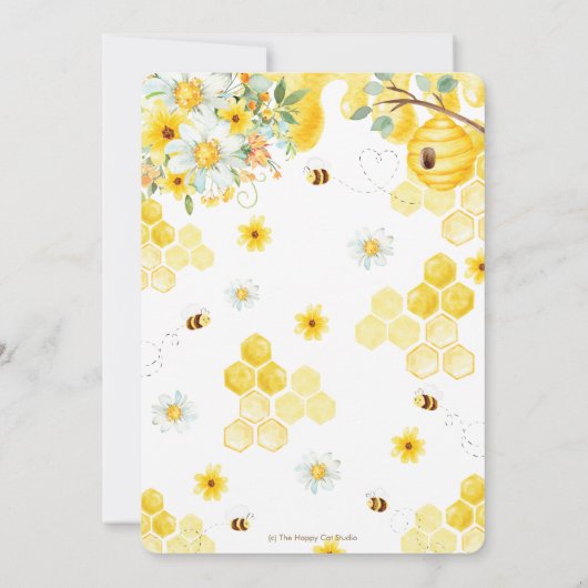 彼または彼女のミツバチ黄色のフローラ性明らかにパーティー 招待状 (裏面)