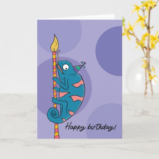 彼または彼女のユーモアおもしろいカメレオン誕生日カード カード (黄色い花)