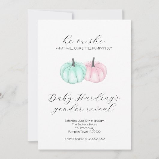 彼または彼女の小さなカボチャの秋ジェンダー明かす 招待状 (正面)
