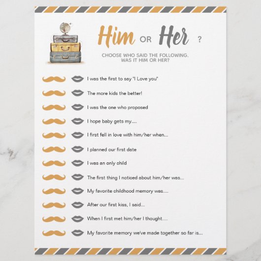 彼または彼女の旅行テーマシャワーゲーム (正面)