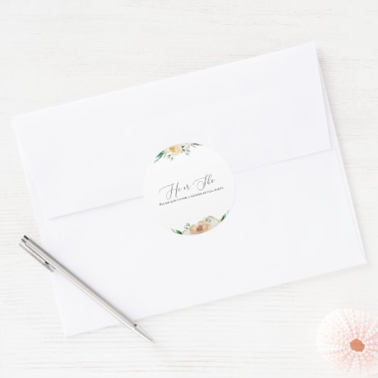 彼または彼女の水色のフローラジェンダーリビールステッカー ラウンドシール (封筒)