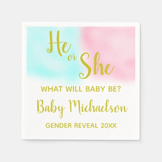 彼または彼女の水色の性別を明かす スタンダードカクテルナプキン (正面)