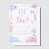 彼または彼女の水色の雲と星のジェンダーの明かす ベラム紙招待状 (オフセット)