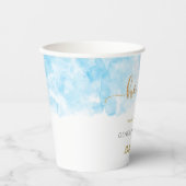 彼または彼女の水色金ゴールドグリッター性発現 紙コップ (正面)