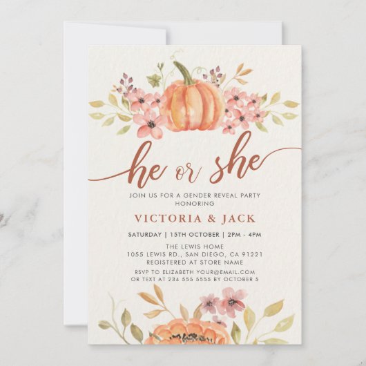 彼または彼女の秋パンプキンボホ素朴ジェンダーの明かす 招待状 (正面)