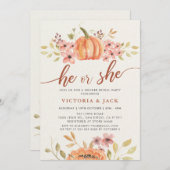 彼または彼女の秋パンプキンボホ素朴ジェンダーの明かす 招待状 (正面/裏面)