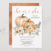 彼または彼女の素朴秋オレンジのカボチャのジェンダー明かす 招待状 (正面/裏面)