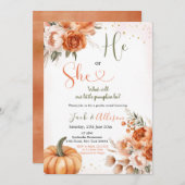 彼または彼女の素朴秋フローラパンプキンジェンダー明かす 招待状 (正面/裏面)