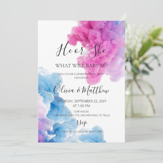 彼または彼女の青いピンクの煙のジェンダーが招待を明らかにする 招待状 (スタンド正面)