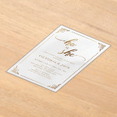 彼または彼女の高級金ゴールド華美ベビージェンダー アクリル招待状 (レイダウン)