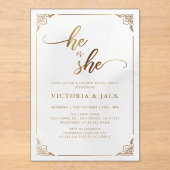 彼または彼女の高級金ゴールド華美ベビージェンダー アクリル招待状 (正面)