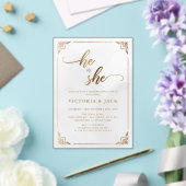 彼または彼女の高級金ゴールド華美ベビージェンダー アクリル招待状 (インサイチュ (ウェディング))