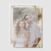 彼または彼女の高級金ゴールド華美ベビージェンダー ベラム紙招待状 (オフセット (カップル))