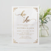 彼または彼女の高級金ゴールド華美ベビージェンダー 招待状 (スタンド正面)