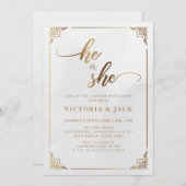 彼または彼女の高級金ゴールド華美ベビージェンダー 招待状 (正面/裏面)