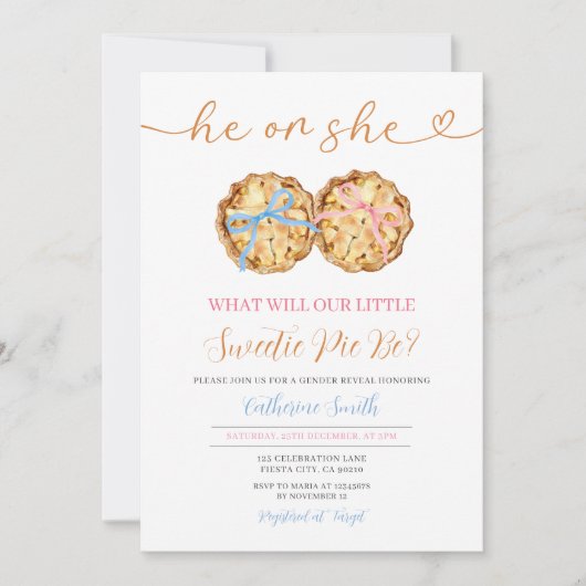 彼または彼女はパンプキンパイのジェンダーを弓でギンガムを明かす 招待状 (正面)