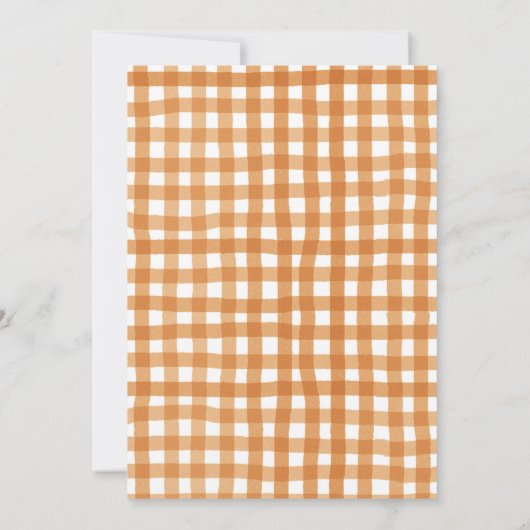 彼または彼女はパンプキンパイのジェンダーを弓でギンガムを明かす 招待状 (裏面)