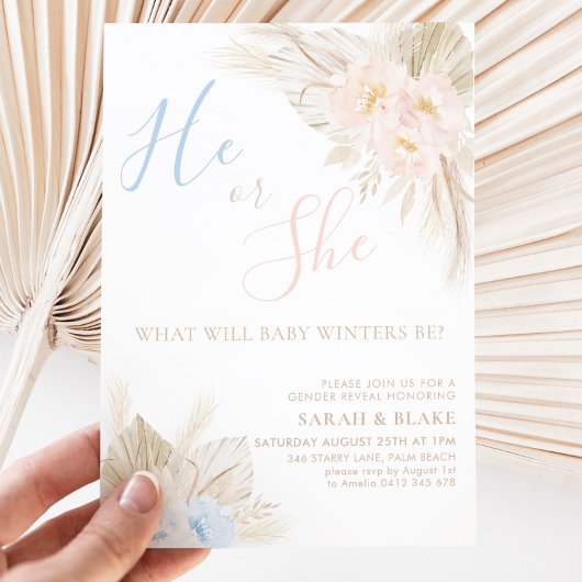 彼または彼女はピンクの青のジェンダーを明らかにする 招待状