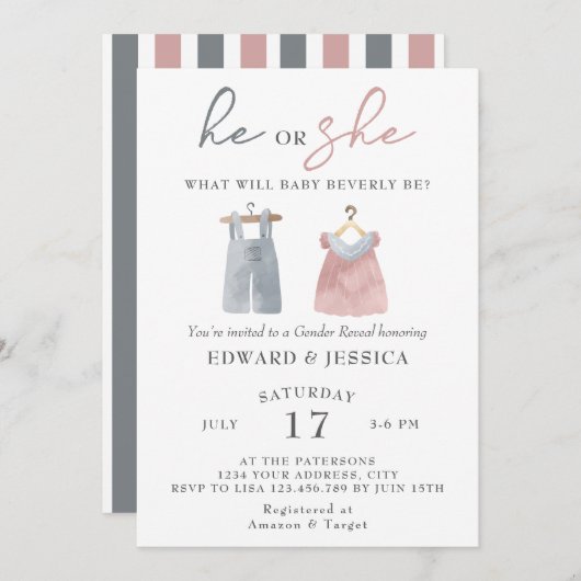 彼または彼女は何がベビーの水色ボホモダン 招待状 (正面/裏面)