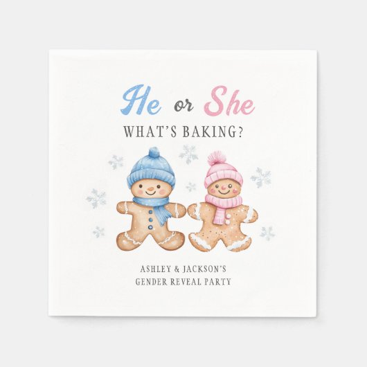 彼または彼女は何がベーキングジンジャーブレッド性別を明らかにする スタンダードカクテルナプキン (正面)