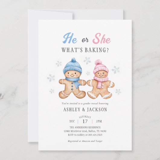 彼または彼女は何がベーキングジンジャーブレッド性別を明らかにする 招待状 (正面)