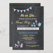 彼または彼女は性ベビーシャワーの招待を明らかにします 招待状 (正面/裏面)