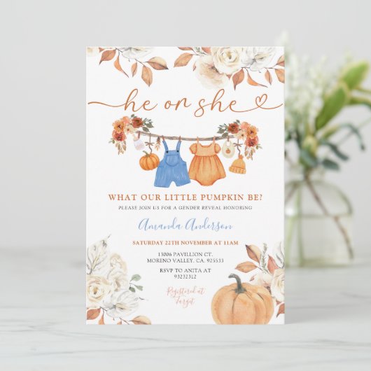 彼または彼女は赤ちゃん服をカボチャ性別が明かす 招待状 (スタンド正面)