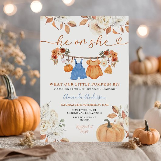 彼または彼女は赤ちゃん服をカボチャ性別が明かす 招待状