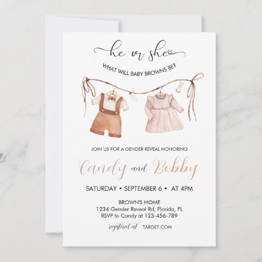 彼または彼女はBoho Clotheslineジェンダーを明らかにする 招待状 (正面)