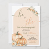 彼または彼女オレンジカボチャの秋フローラジェンダー明かす 招待状 (正面)