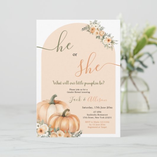 彼または彼女オレンジカボチャの秋フローラジェンダー明かす 招待状 (スタンド正面)