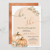 彼または彼女オレンジカボチャの秋フローラジェンダー明かす 招待状 (正面/裏面)