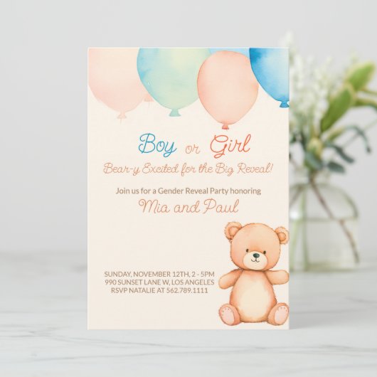 彼または彼女テディベア性発現招待状 招待状 (スタンド正面)