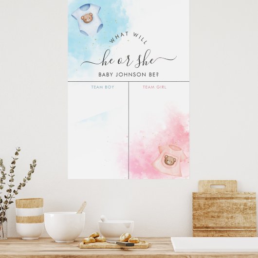 彼または彼女テディベア服の性別の表示サイン ポスター (キッチン)