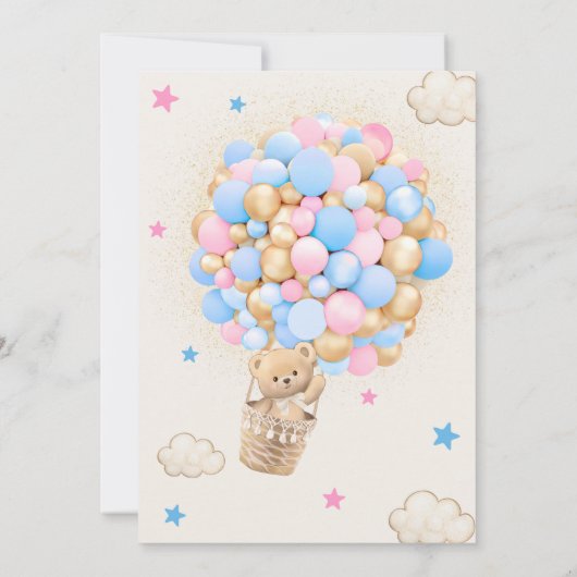 彼または彼女テディベア熱い気球ジェンダーの明かす 招待状 (裏面)
