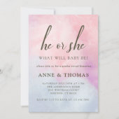 彼または彼女ピンクブルーパステルジェンダーを明らかにするパーティー 招待状 (正面)