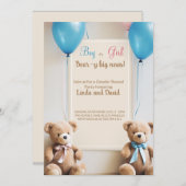 彼または彼女：テディベア性別を明らかにするパーティー 招待状 (正面/裏面)