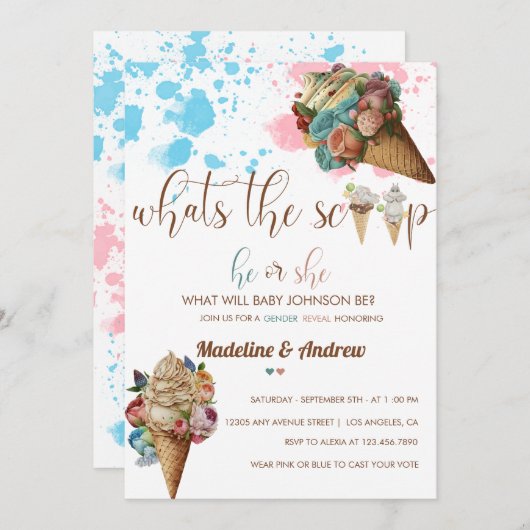 彼または彼女 |男の子または女の子 |性別の表示 招待状 (正面/裏面)