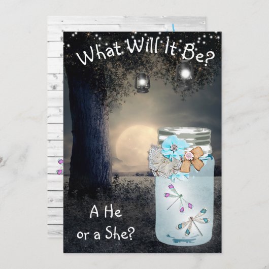 彼または彼女、赤ちゃんシャワー性別でドラゴンフライを明らかにする 招待状 (正面/裏面)