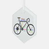 彼やる気を起こさせるのためのバイクもしくは自転車に乗る人の自転車の言葉 ガラスオーナメント (正面左)